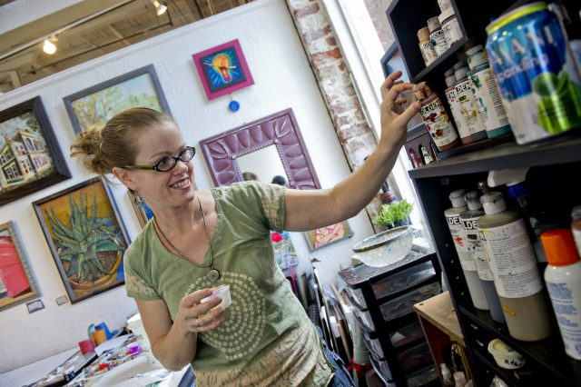 woman making art