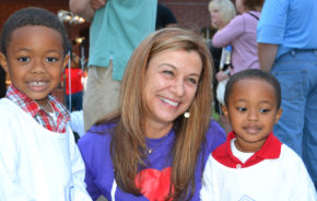 woman and two children